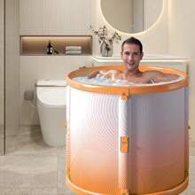 Foldable Full Body Bathing Tub For Adults, Thickened Portable Home Use Sauna Sweat Tub, 1 Second Folding Bathtub With Steaming Hood, 2-In-1 Hydrotherapy & Sauna Bathtub Bathroom Decor Summer Back To School