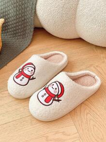 Nuevos Pantuflas suaves y cómodas con estampado bordado de muñeco de nieve para invierno - Blanco - Ver 11