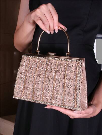 حقيبة يد من الألماس المرصعة بالراين ستون والبريق قابلة للتحويل الى حقيبة كروس بودي، أنيقة وبراقة مناسبة للزفاف والحفلات وأعياد الميلاد والاستخدام اليومي
