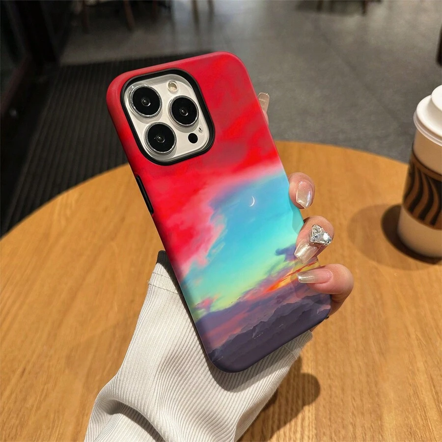 1 件二合一火红云丝滑 3D 创意图案毛毡面料手机壳适用于 iPhone 16 - 亮面二合一 - 查看 1