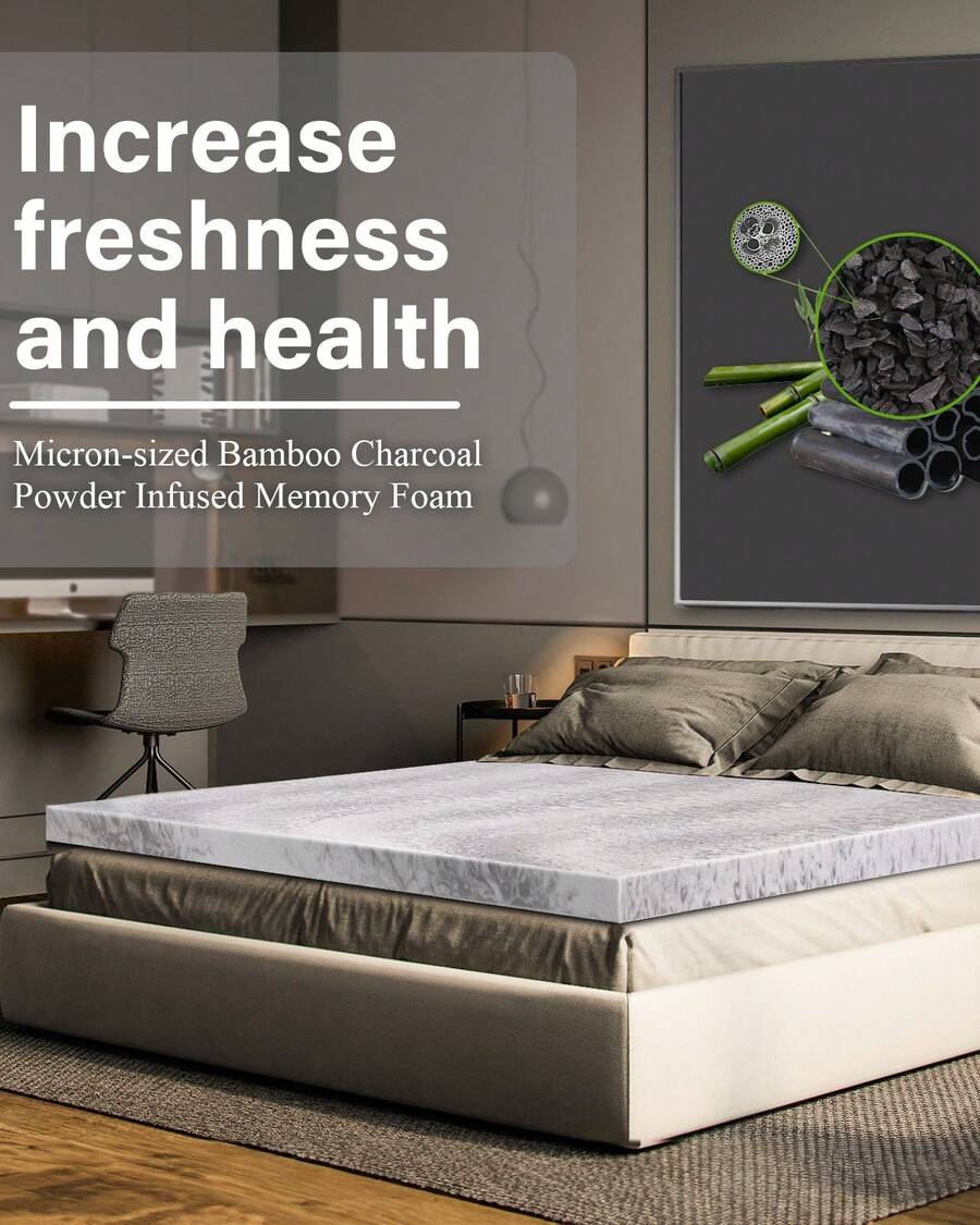 BedsPick Memory Foam Mattress Topper, Bamboo Charcoal Infused