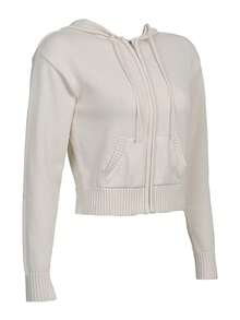 Áo hoodie dệt kim ngắn tay dài có khóa kéo cho nữ, áo len chui đầu dễ thương Y2K - trắng - Xem 5
