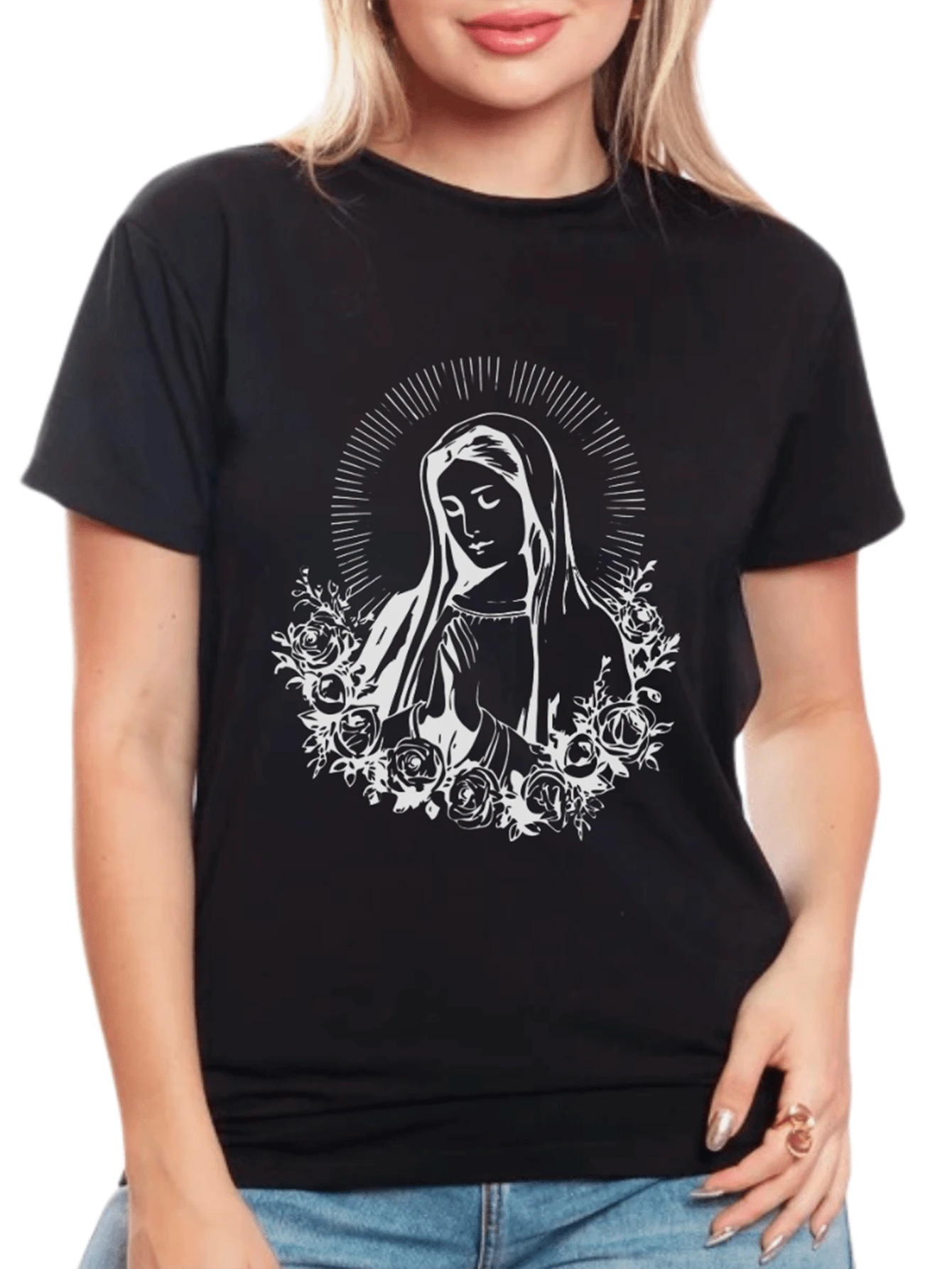 Women's Baby Look T-Shirt Our Lady In Graphics - Tumblr Style / NEW RELEASE - 黑色 - 查看 1
