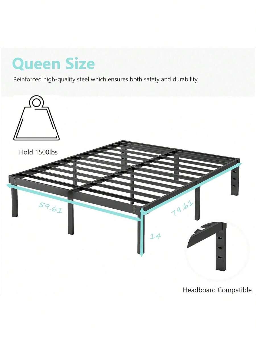 Queen Bed Frame 14 Inch Metal Heavy Duty Platform No Box Spring Needed