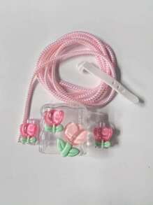 5 件郁金香图案保护壳适用于 11/12/13/14/15，兼容 18/20W 充电器，送给男朋友/女朋友的礼物，数据线保护套，充电器保护套 - 彩色 - 查看 8