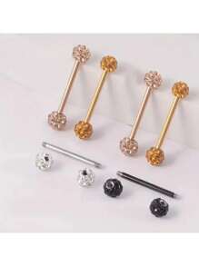 AVYRING 1pc Rhinestone Ball Tongue Studs For Men Simple Tongue Ring Body Piercing Jewelry Stainless Steel Rod Unisex For Woman