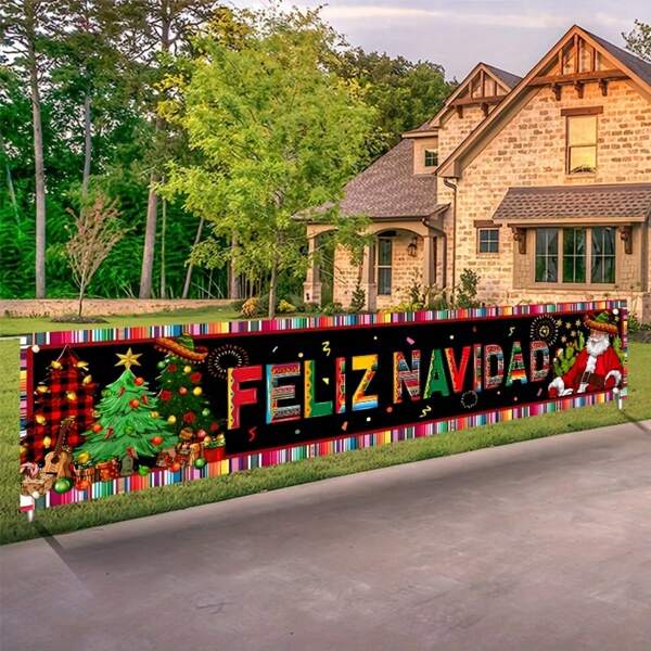 Feliz Christmas Garten Banner Schild, spanische frohe Weihnachten Gartenschild für Outdoor, Heim- & Garten Dekoration, saisonale festliche Zaun Banner für Feiertage und Karneval