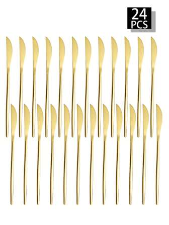 2/6/12/24件金色不锈钢牛排刀，适用于家庭厨房、派对和餐厅