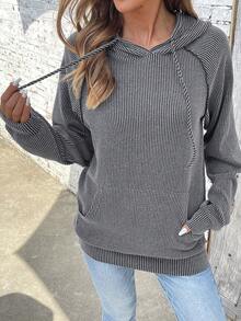 Women Casual Long Sleeve Pull Over Sweaters Hoodie,Ribbed Tops For Women - Black - View 4