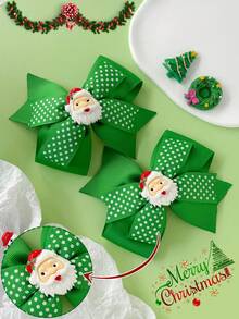 2 件 4 英寸圣诞圣诞老人发饰，适合女孩，时尚儿童女孩发饰，带发夹，适合圣诞节派对学校 - A - 查看 9