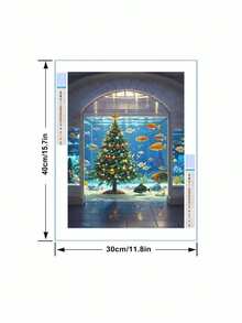 5D DIY 钻石画“圣诞节水族馆”，全钻圆形钻石十字绣套件，家居装饰和礼物 - 水鴨藍 - 查看 2