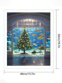 5D DIY 钻石画“圣诞节水族馆”，全钻圆形钻石十字绣套件，家居装饰和礼物 - 水鴨藍 - 查看 3