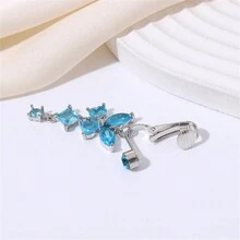 1 件女士性感铜镶嵌蓝色锆石肚脐环，无穿孔肚脐首饰 - 藍色 - 查看 2