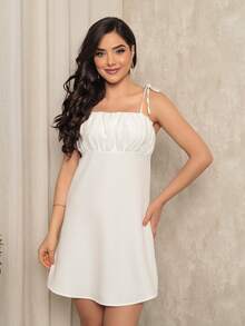 Plain Tailored Dress With Straps - 白色 - 查看 5