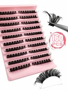 160 Cụm mi riêng lẻ D Curl 0.07D 100D Cụm mi dài tự nhiên Lông mi dày Thích hợp để tự làm tại nhà - D - Xem 5