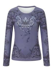 Women Y2K Fairy Grunge Long Sleeve Shirt Top Vintage Rhinestone Wing Graphic T-Shirts Aesthetic Tees Tops Gothic Streetwear - Xám - Xem 4