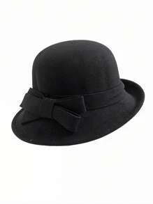 1 stuk effen dameshoed met strik, elegante retro, casual chique, modieuze fietshoed, geschikt voor wandelen in de buitenlucht, reizen, feesten, optredens, dagelijks gebruik, warm en winddicht, vintage bolhoed, Europese en Amerikaanse stijl, winter