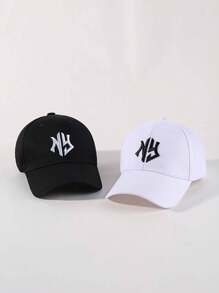 2 件时尚休闲简约刺绣棒球帽套装 - 黑與白 - 查看 3