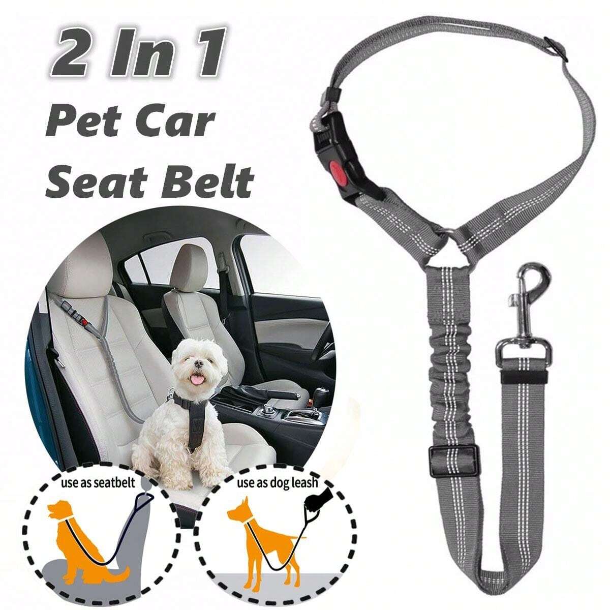 Pets Car Seat Belt, Retractable Dog Car Harness With Elastic Bungee