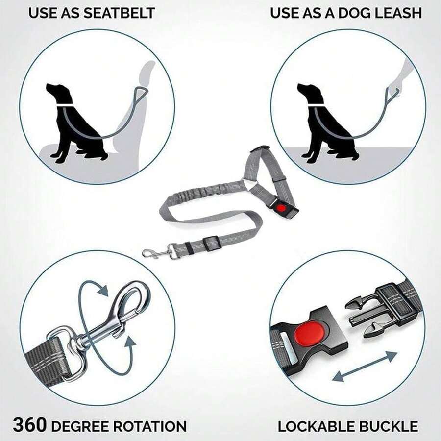 Pets Car Seat Belt, Retractable Dog Car Harness With Elastic Bungee