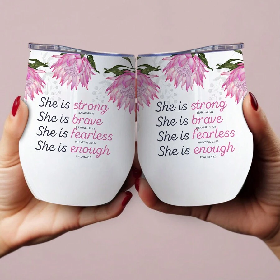 1 cốc 12oz có nắp in câu Kinh thánh, cốc cà phê bằng thép không gỉ Protea Floral, thích hợp làm quà tặng cho gia đình, bạn bè - trắng - Xem 1