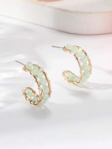 1 对手工玻璃珠编织 C 形环状耳环，优雅简约的欧美时尚珠宝设计，送给女性的绝佳礼物 - C形編織耳環 - 查看 7