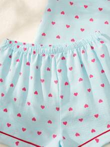2pcs Women's Summer Pajama Set, Short Sleeve Button-Up Shirt And Shorts, Casual Sleepwear, 2 Pieces Set - Blue - View 7