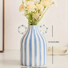 1 pieza Jarrón de cerámica con rayas pintadas a mano de estilo sencillo y flores, decoración para arreglos florales de mesa, decoración del hogar, cocina, boda, mesa, oficina, jardín y exteriores