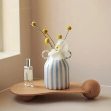 1 pieza Jarrón de cerámica con rayas pintadas a mano de estilo sencillo y flores, decoración para arreglos florales de mesa, decoración del hogar, cocina, boda, mesa, oficina, jardín y exteriores