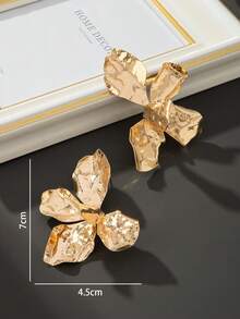 1 对不对称纹理金色花卉耳钉，女士结婚礼物 - 金黃色 - 查看 5
