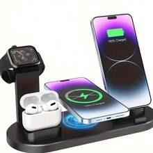 1pc 4-In-1 15W Wireless Charger Stand, Fast Charging Multi-Function Dock Compatible With Iphone/Apple Watch//, Suitable For Phone/Watch/Earpods