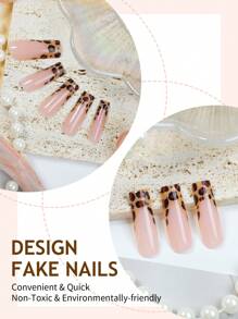 24片长方形豹纹法式假指甲，亮面全覆盖假指甲，适合女性和女孩美甲用品 - 彩色 - 查看 3