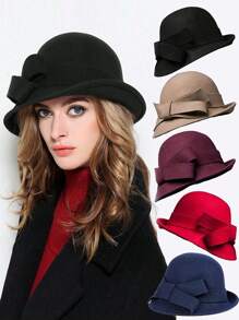 1 stuk effen dameshoed met strik, elegante retro, casual chique, modieuze fietshoed, geschikt voor wandelen in de buitenlucht, reizen, feesten, optredens, dagelijks gebruik, warm en winddicht, vintage bolhoed, Europese en Amerikaanse stijl, winter