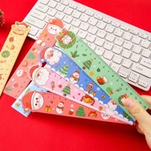 10pcs Cartoon Christmas Paper Ruler, Cute Santa Claus & Reindeer Shaped Ruler, Suitable For School, Office, Learning Use - Multicolor - View 3