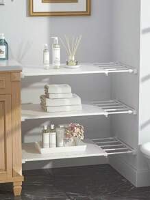 1 pieza Divisor de almacenamiento retráctil sin olores para armarios, mueble de partición de cocina, estantería en capas para dormitorio, estantería de baño - Multicolor - Ver 8