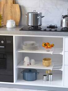 1 pieza Divisor de almacenamiento retráctil sin olores para armarios, mueble de partición de cocina, estantería en capas para dormitorio, estantería de baño - Multicolor - Ver 7