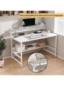 Escritorio Office Para Home Ejecutivo Estudiantil 110x45 Cm Escritorio Minimalista,escritorio Para Computadora Con Marco De Soporte,escritorio Industrial Con Estante De Almacenamiento - Blanco - Ver 3