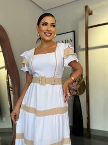 Women's Long Dress With Ruffle Sleeves And Padded Bra - 白色 - 查看 6