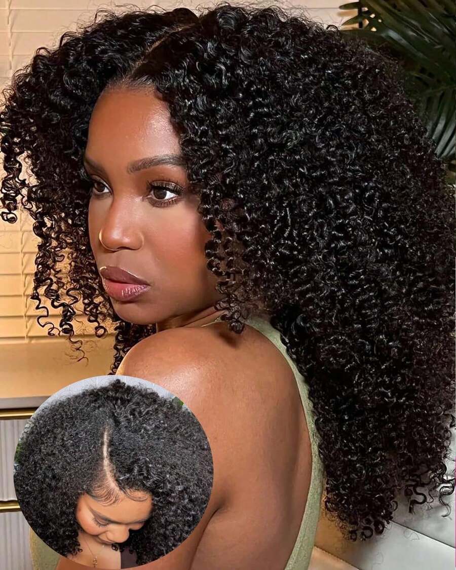 V Part Wig Human Hair No Leave Out 180 Density Upgrade U Part Curly