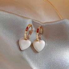 1 件优雅复古风格釉面红棕色心形吊坠耳环，日常佩戴和节日的时尚配饰，新年、情人节、友谊的完美礼物 - 愛心 - 查看 3