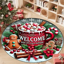 1 件“绿色底座红色茶杯装满雪中圣诞节的棉花糖”防滑圆形地毯，可机洗，适用于入口客厅卧室的地毯，户外露台花园庭院装饰地毯，家居装饰，房间装饰，地毯，挂毯 - 彩色 - 查看 12