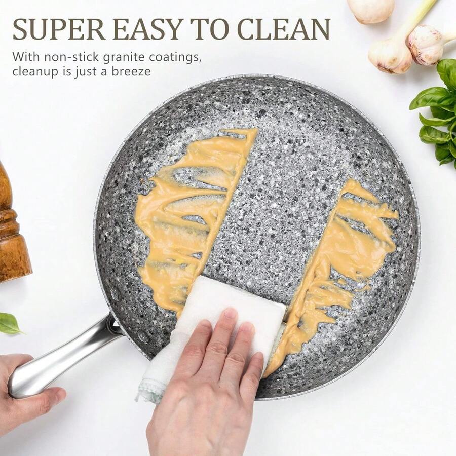 20CM Frying Pan With Lid, Non Stick Granite Stone Frying Pan, Stone