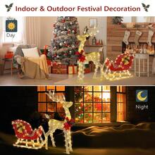 Juego de 2 piezas de decoración navideña para exteriores con trineo de alces iluminado para todo tipo de clima con 210 luces LED, lazo, estacas para el suelo, bridas, decoración navideña con trineo de alces para exteriores para jardín y césped - Multicolor - Ver 4
