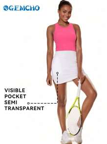 GEMCHO Women's Golf Skort Tennis High Waist Lightweight Athletic Casual Skirts Built-In Shorts With 4 Pockets Black Athletic Skirt - White - View 3