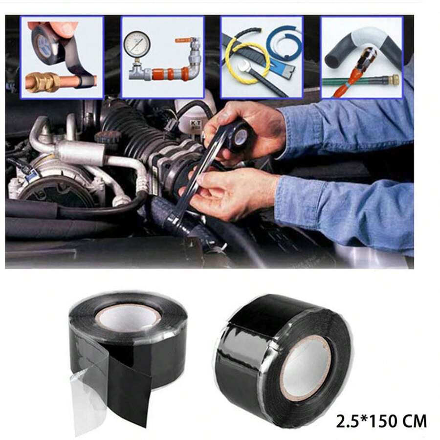 Waterproof And High-Temperature Resistant Tape For Plumbing Tools Repair, Auto Wire & Cable Wrap Self-Adhesive Silicone Tape - Black - View 1