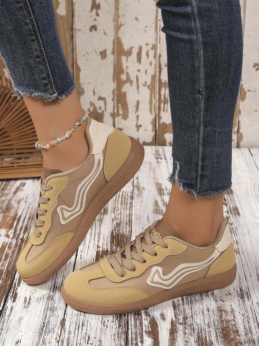 Giày thể thao vải bạt thoải mái và thoáng khí cho nữ, giày đế bằng thời trang cổ điển đa năng, mùa xuân/thu - màu nâu - Xem 1