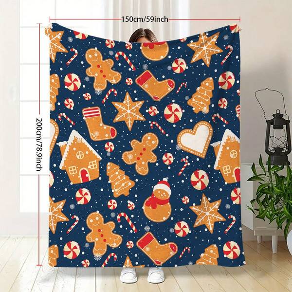 زخرفة قطعة واحدة من البطانية الفانيلية الناعمة المطبوع عليها رجل الزنجبيل بتصميم إبداعي موضة، ذات وزن 280 جرام للمتر المربع، بطانية زخرفية دافئة مناسبة للمكتب