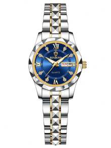 奢华女士金表礼品，不锈钢材质，外观精致，纤薄表带，银色紧凑型不锈钢表盘，镶钻刻度，夜光日期显示，50米防水，日本石英机芯，生日礼物，送给妈妈、妻子、朋友、爱人的礼物，纪念品，返校必备 - 藍色 - 查看 10