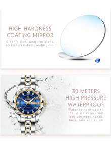 奢华女士金表礼品，不锈钢材质，外观精致，纤薄表带，银色紧凑型不锈钢表盘，镶钻刻度，夜光日期显示，50米防水，日本石英机芯，生日礼物，送给妈妈、妻子、朋友、爱人的礼物，纪念品，返校必备 - 藍色 - 查看 7
