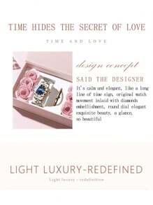 奢华女士金表礼品，不锈钢材质，外观精致，纤薄表带，银色紧凑型不锈钢表盘，镶钻刻度，夜光日期显示，50米防水，日本石英机芯，生日礼物，送给妈妈、妻子、朋友、爱人的礼物，纪念品，返校必备 - 藍色 - 查看 9